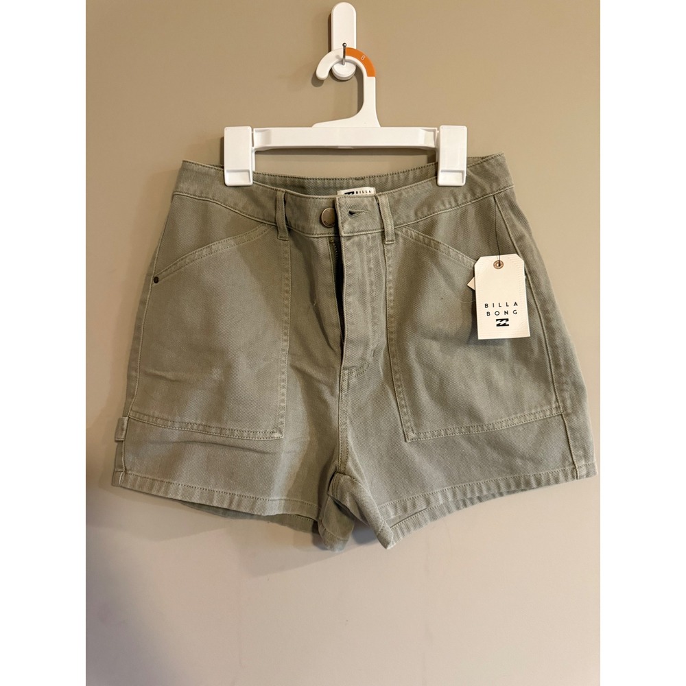 Billabong Olive Green High Waisted Carpenter‎ Denim Shorts Hand Dyed Size 26 NWT